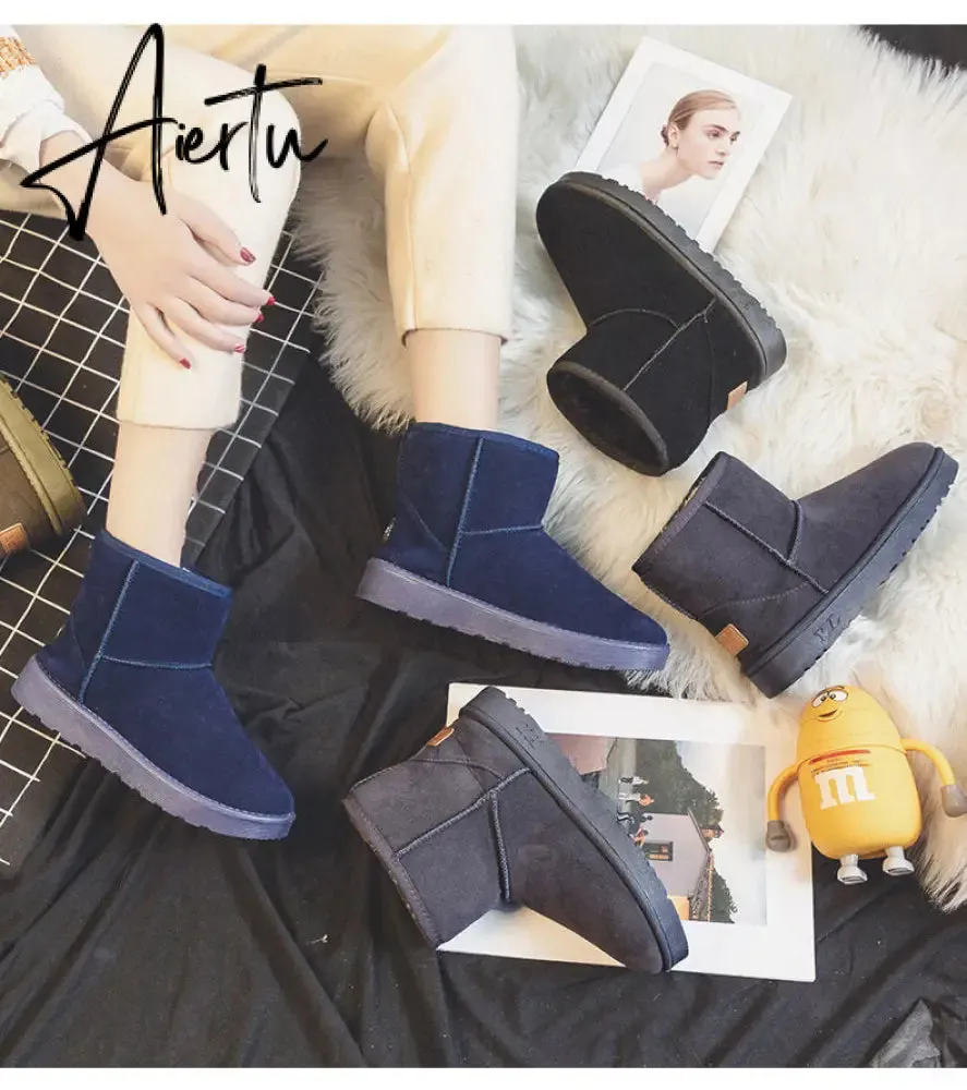 Aiertu  Brand Women's Shoes Australian Boots Winter Footwear Round Toe Flat Heel Boots-Women Fashion Snow Low Ladies Ankle Cotton