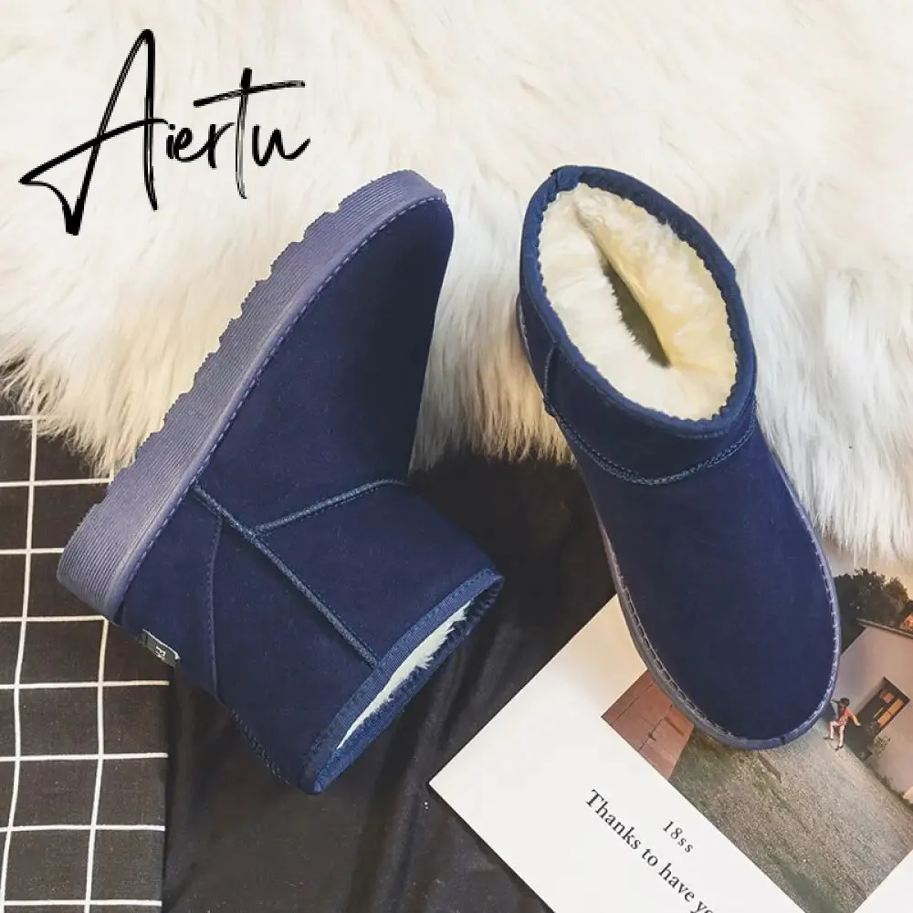 Aiertu  Brand Women's Shoes Australian Boots Winter Footwear Round Toe Flat Heel Boots-Women Fashion Snow Low Ladies Ankle Cotton