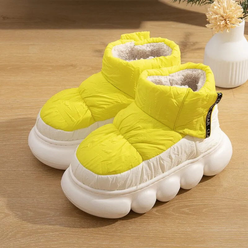 Hnzxzm 2022 New style Winter Men's Fluffy Furry High Top Snow Boots Fashion women's Cotton Slippers Indoor Outdoor Waterproof Slipper