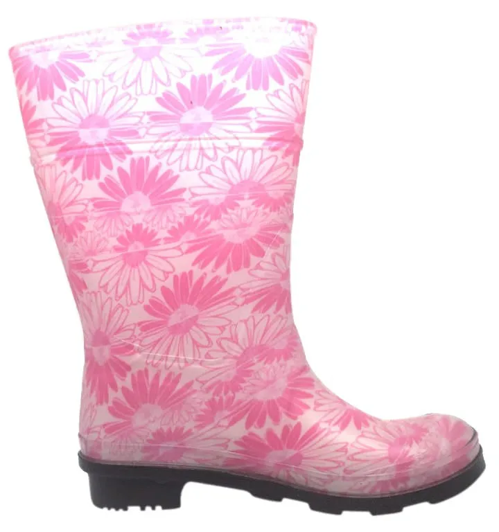 Kamik Daisies Jr Girl's Pink Daisy Print Adjustable Strap Waterproof Rain Boots