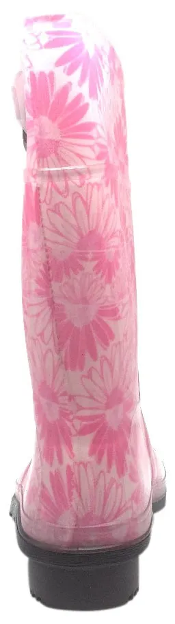 Kamik Daisies Jr Girl's Pink Daisy Print Adjustable Strap Waterproof Rain Boots