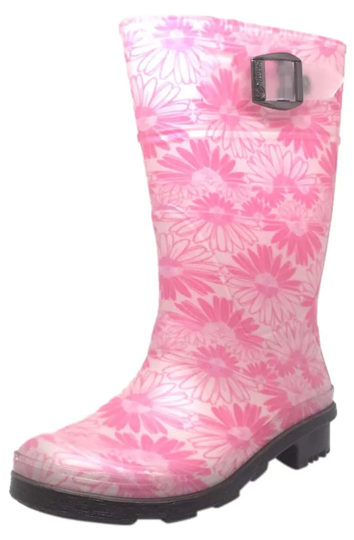 Kamik Daisies Jr Girl's Pink Daisy Print Adjustable Strap Waterproof Rain Boots