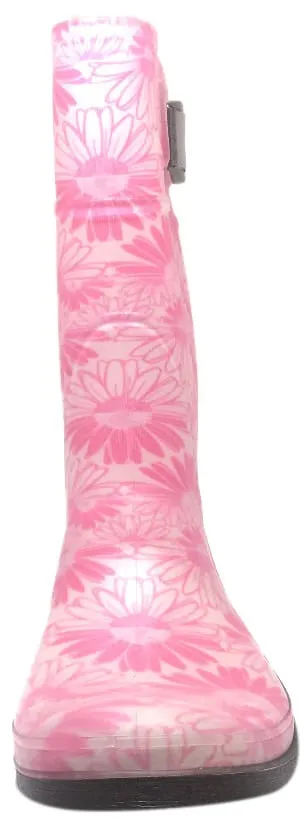 Kamik Daisies Jr Girl's Pink Daisy Print Adjustable Strap Waterproof Rain Boots