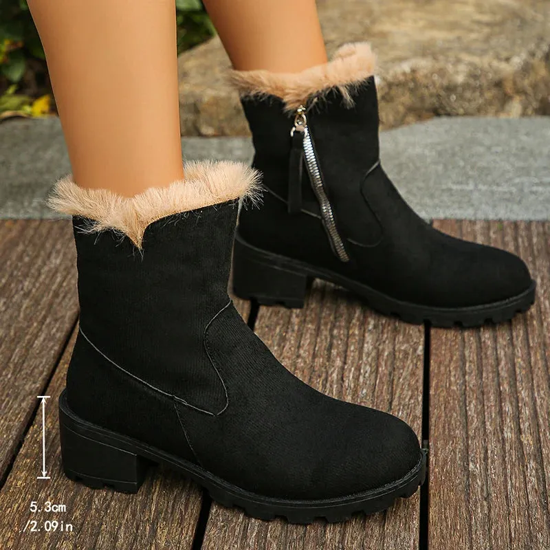 Sohiwoo Thick Plush Snow Boots Women Faux Suede Non-Slip Winter Boots Woman Woman Keep Warm Cotton Padded Shoes Ladies 43